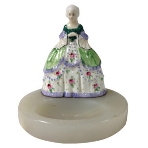 Crinoline Lady Miniature Figure on round tray - Royal Doulton Figurine